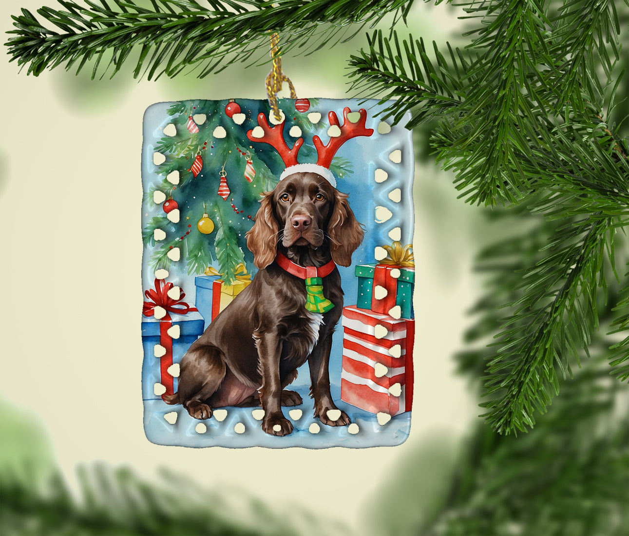 Boykin Spaniel Christmas Reindeer Porcelain Ornament