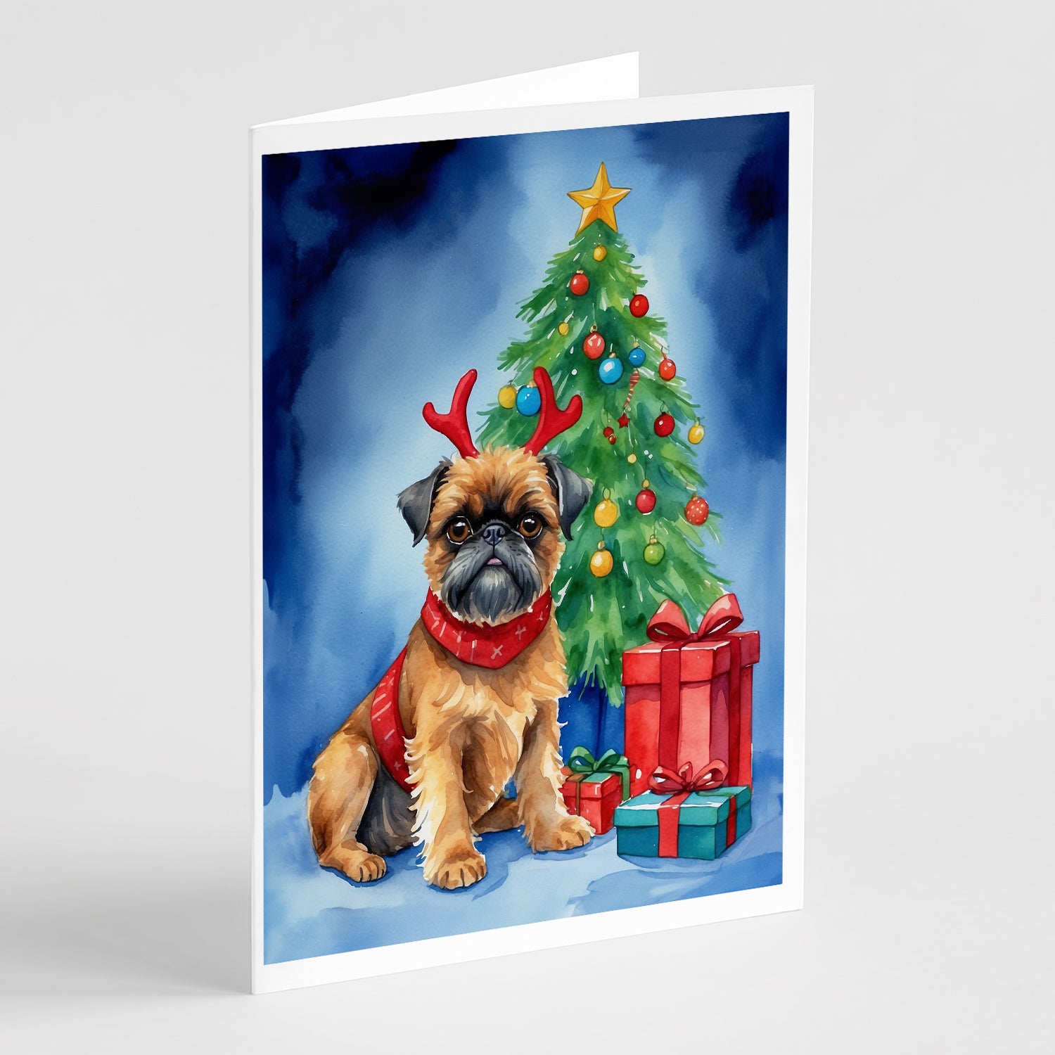 Buy this Brussels Griffon Christmas Reindeer Greeting Cards Pack of 8