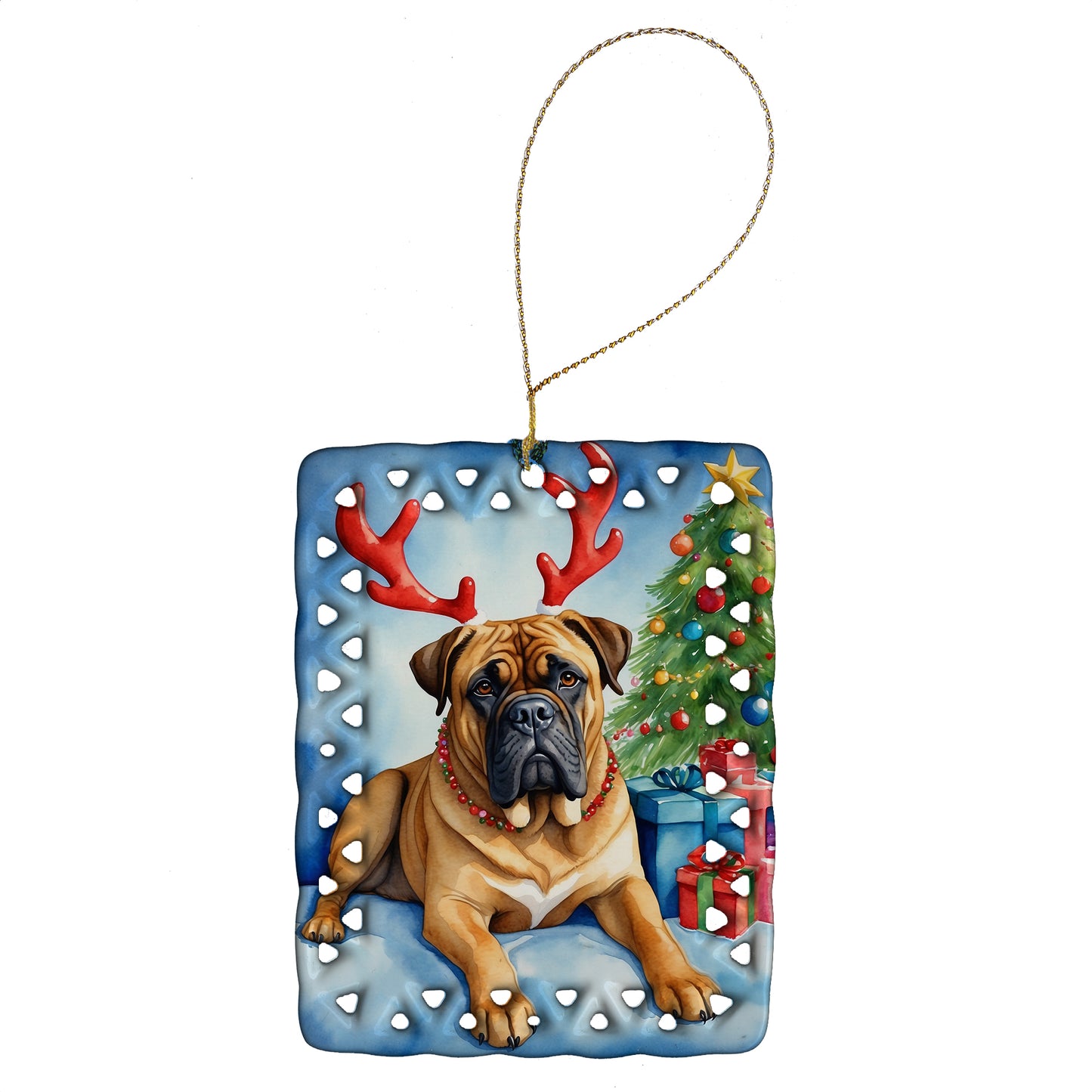 Buy this Bullmastiff Christmas Reindeer Porcelain Ornament