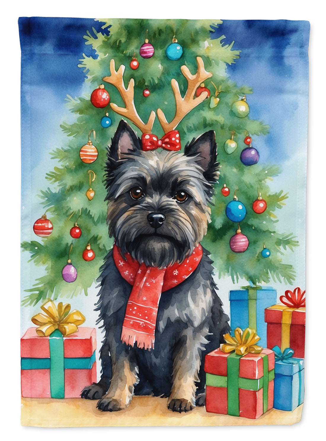 Buy this Black Cairn Terrier Christmas Reindeer House Flag