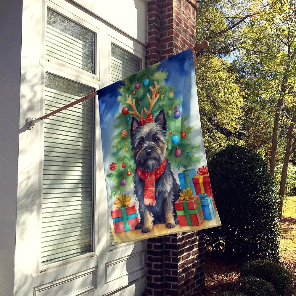 Black Cairn Terrier Christmas Reindeer House Flag