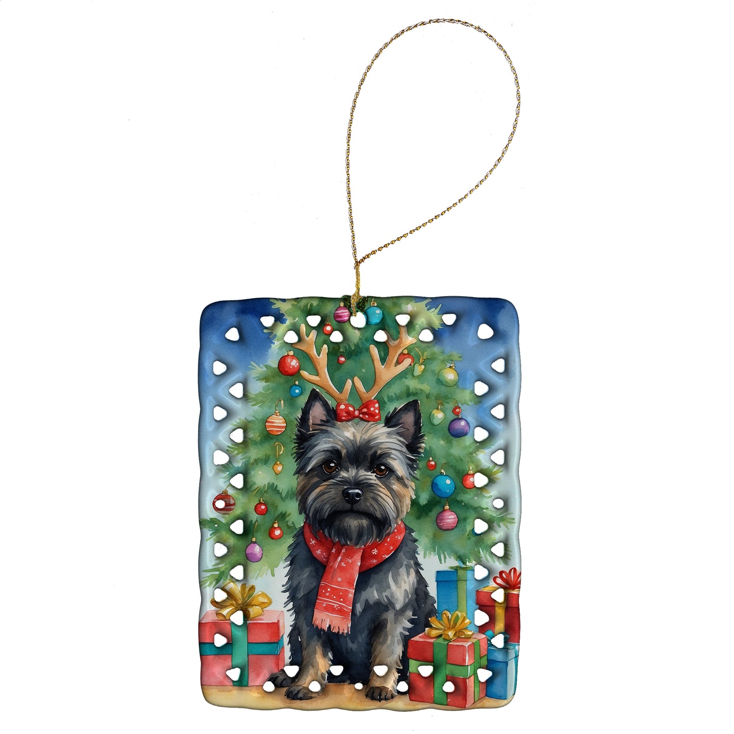 Buy this Black Cairn Terrier Christmas Reindeer Porcelain Ornament