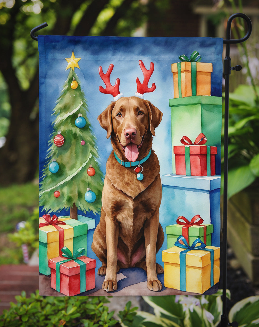 Chesapeake Bay Retriever Christmas Reindeer Garden Flag