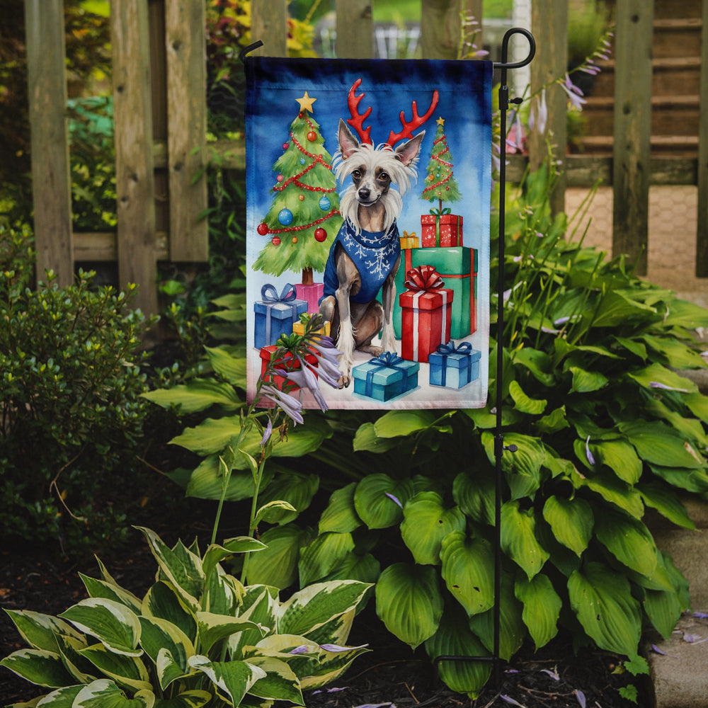 Chinese Crested Christmas Reindeer Garden Flag