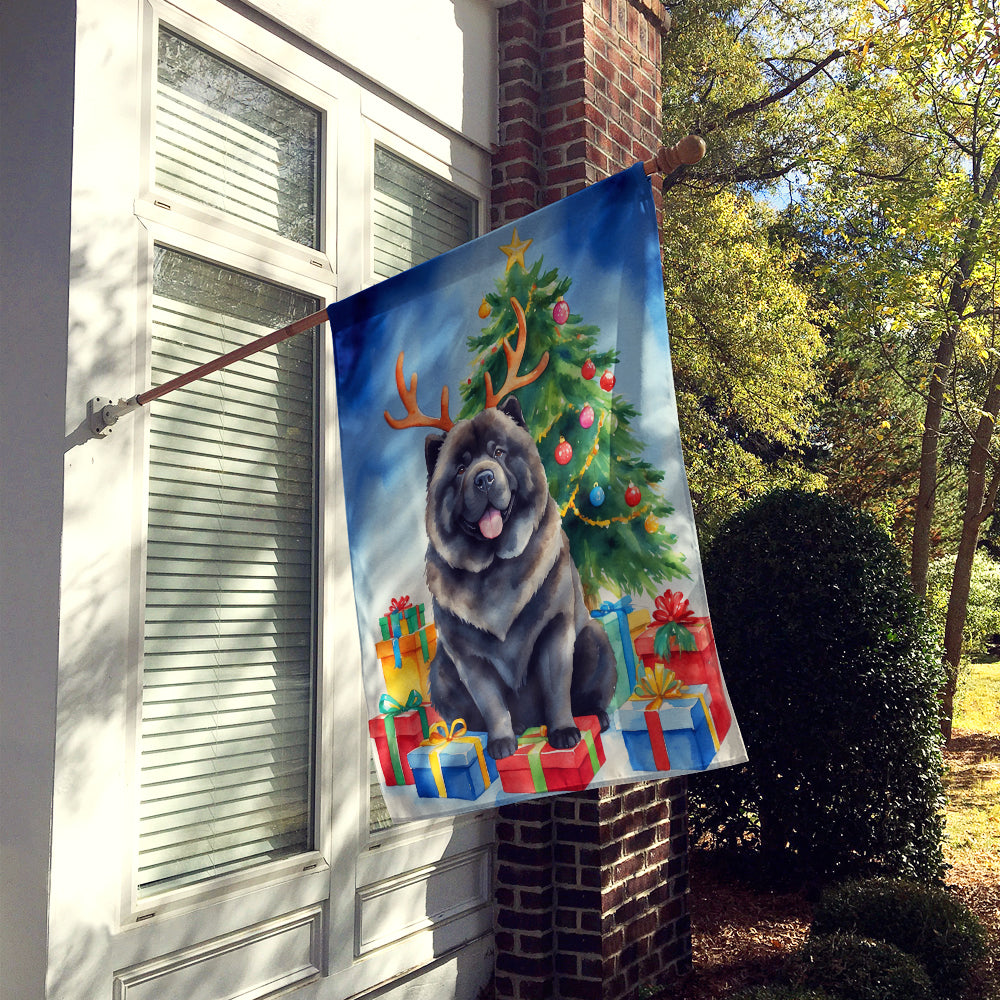 Black Chow Chow Christmas Reindeer House Flag