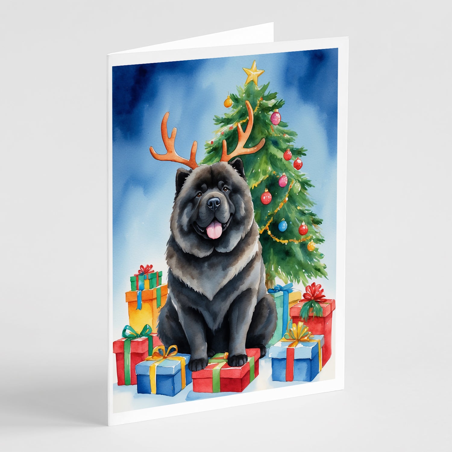 Buy this Black Chow Chow Christmas Reindeer Greeting Cards Pack of 8