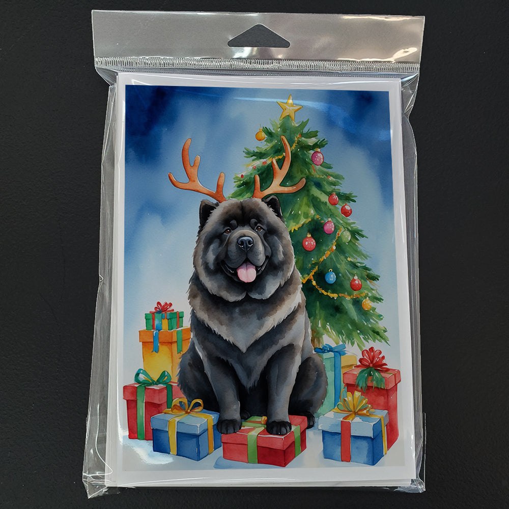 Black Chow Chow Christmas Reindeer Greeting Cards Pack of 8