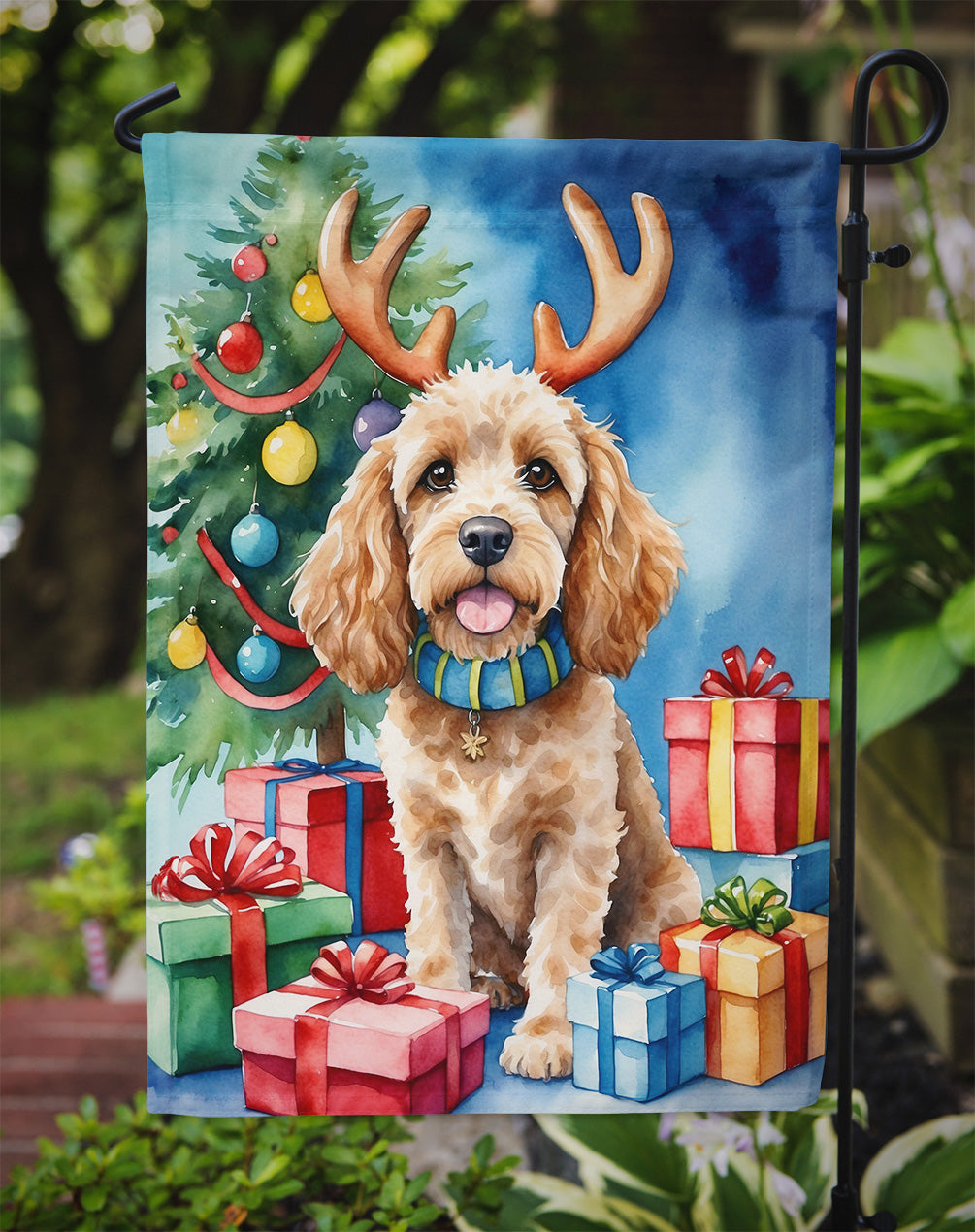 Cockapoo Christmas Reindeer Garden Flag