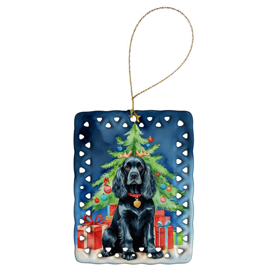 Buy this Black Cocker Spaniel Christmas Reindeer Porcelain Ornament