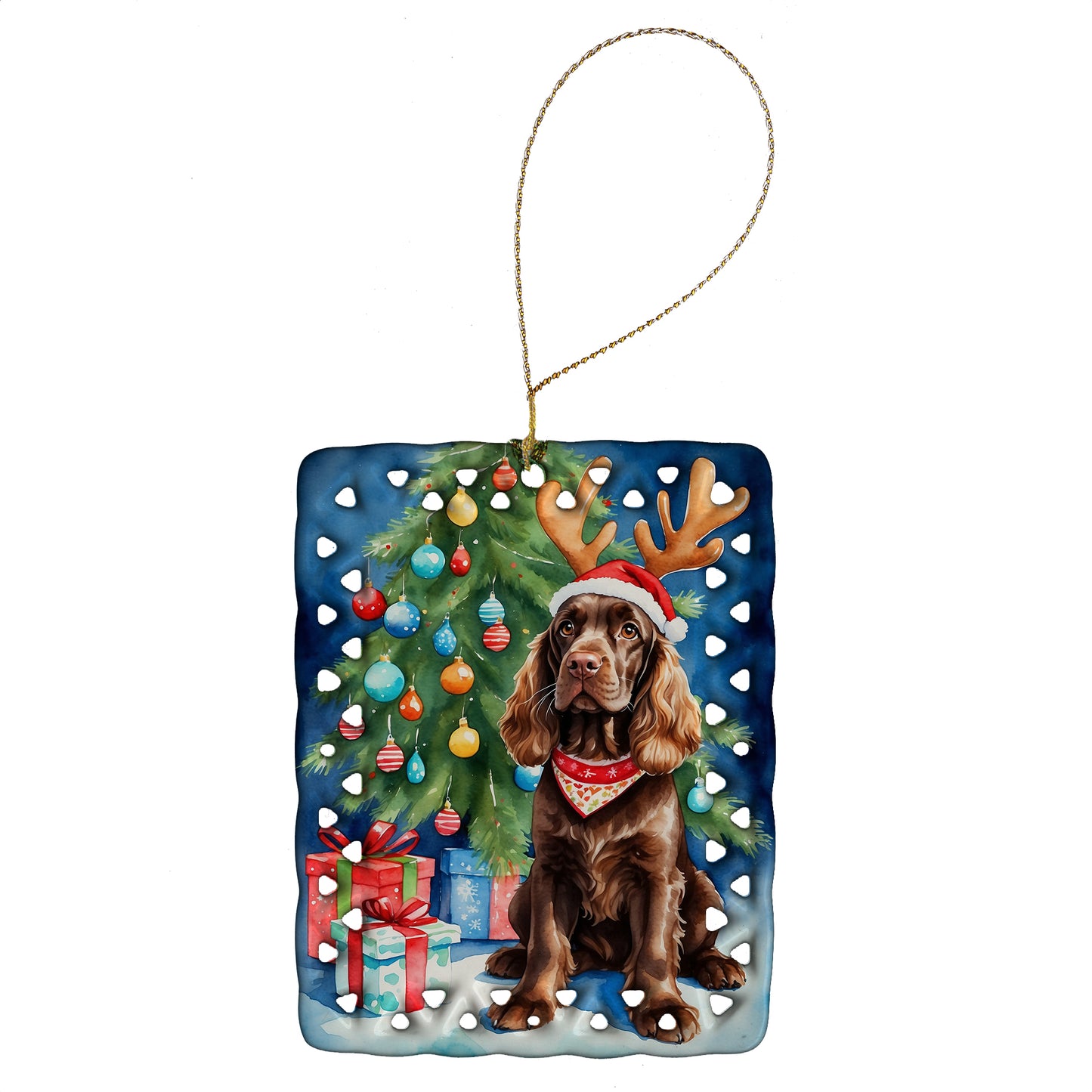 Buy this Chocolate Cocker Spaniel Christmas Reindeer Porcelain Ornament