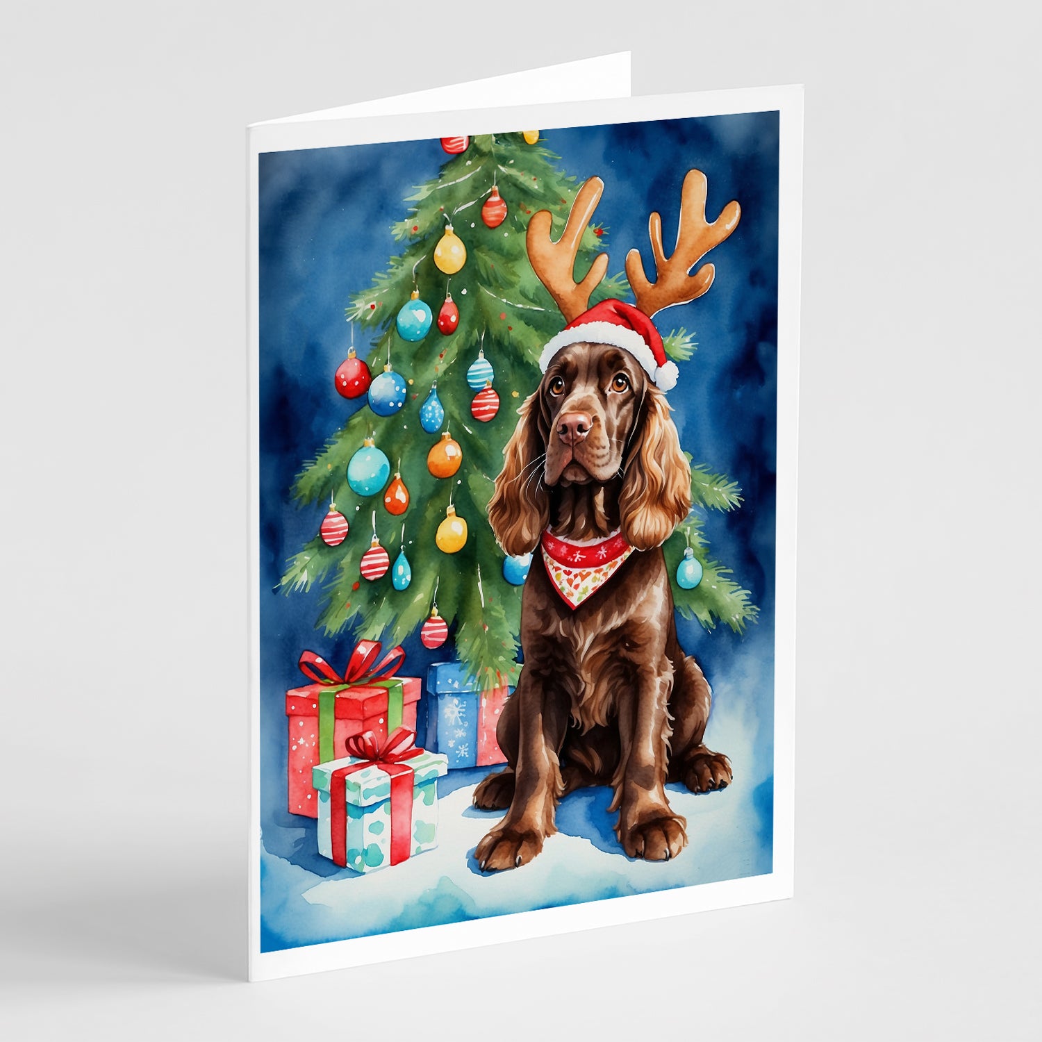 Buy this Chocolate Cocker Spaniel Christmas Reindeer Greeting Cards Pack of 8