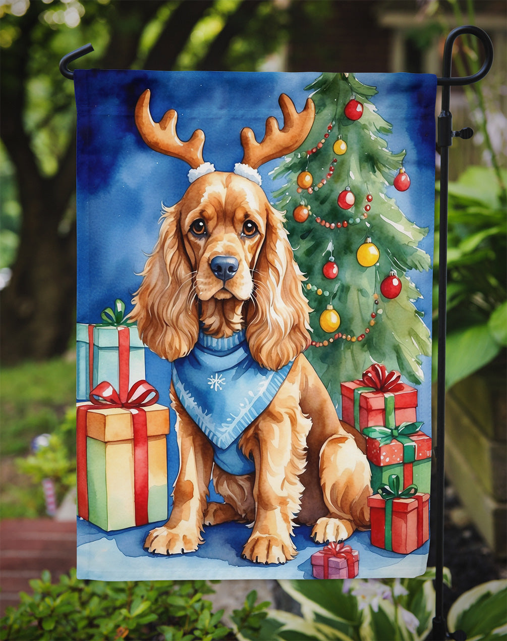 Cocker Spaniel Christmas Reindeer Garden Flag