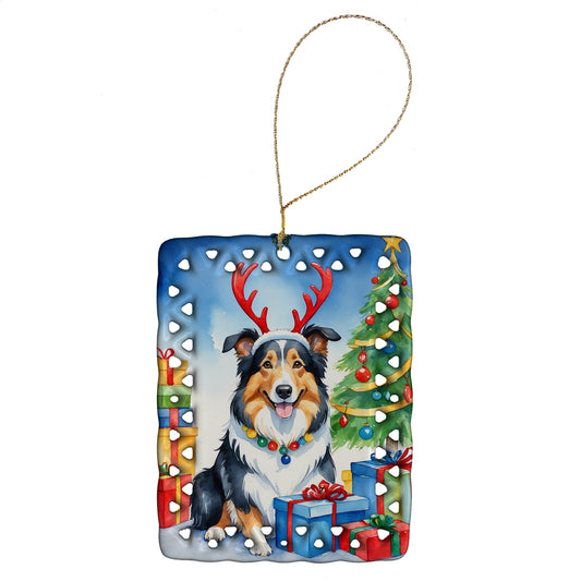 Buy this Collie Christmas Reindeer Porcelain Ornament