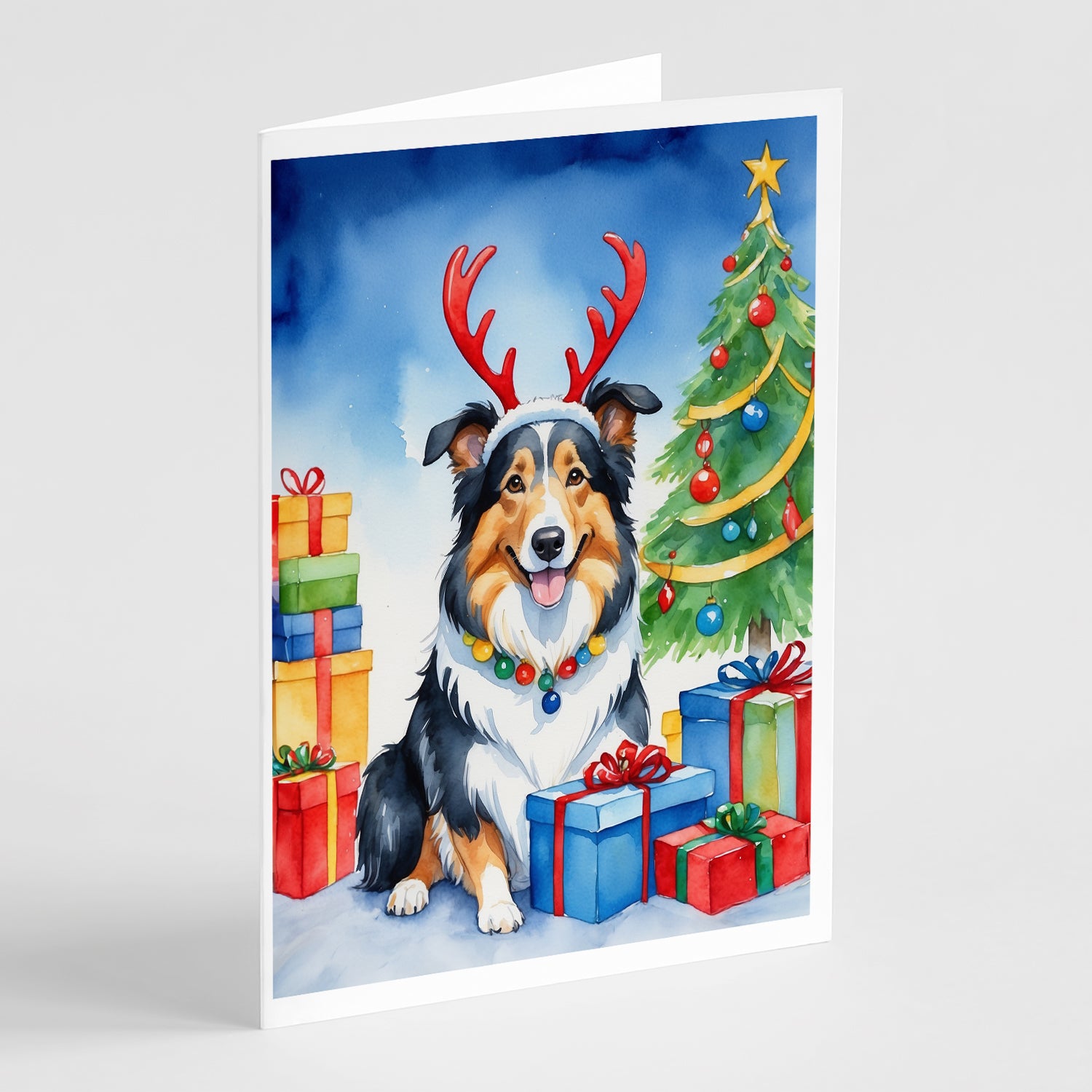 Buy this Collie Christmas Reindeer Greeting Cards Pack of 8