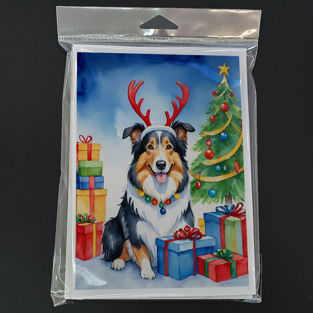 Collie Christmas Reindeer Greeting Cards Pack of 8