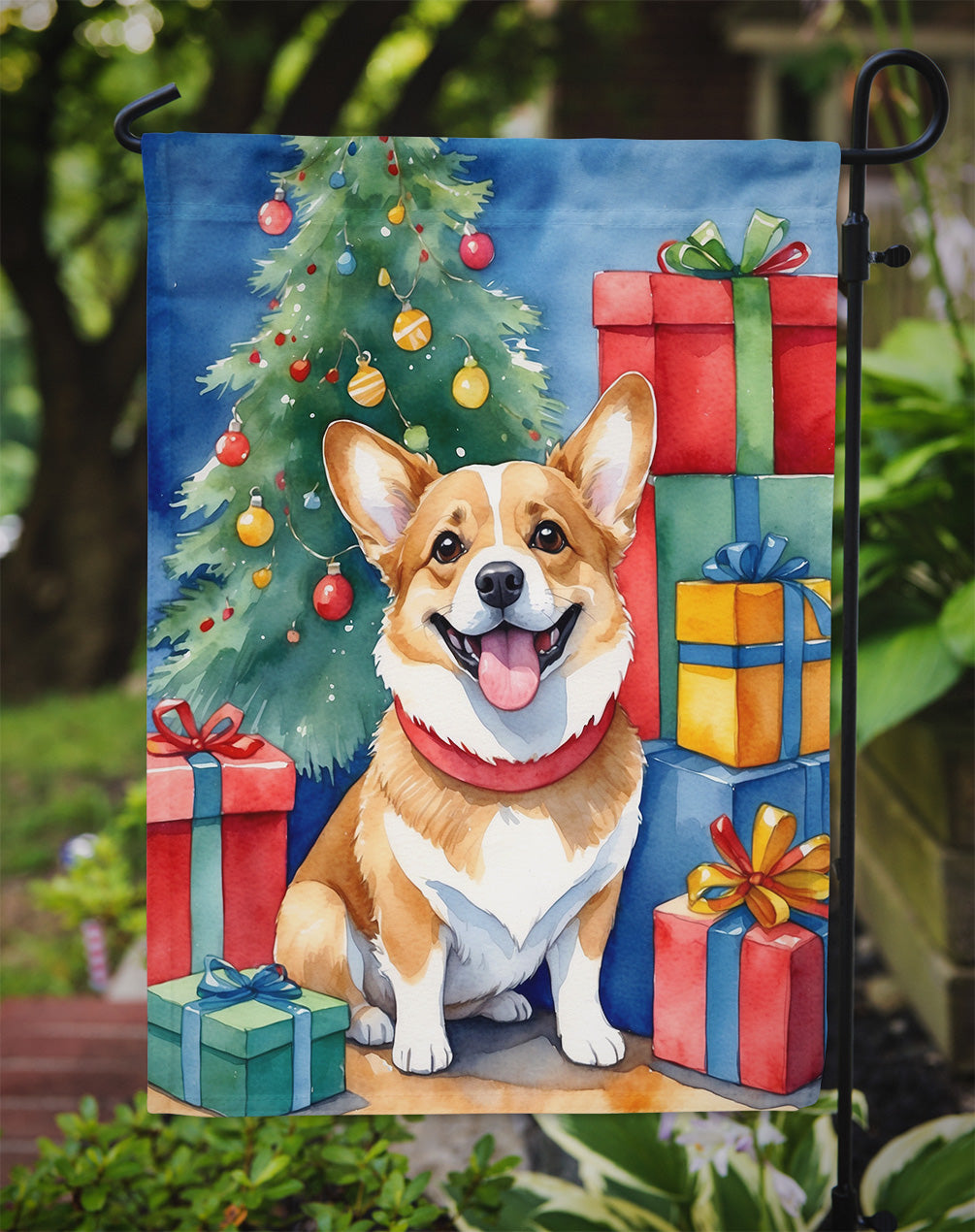 Corgi Christmas Reindeer Garden Flag