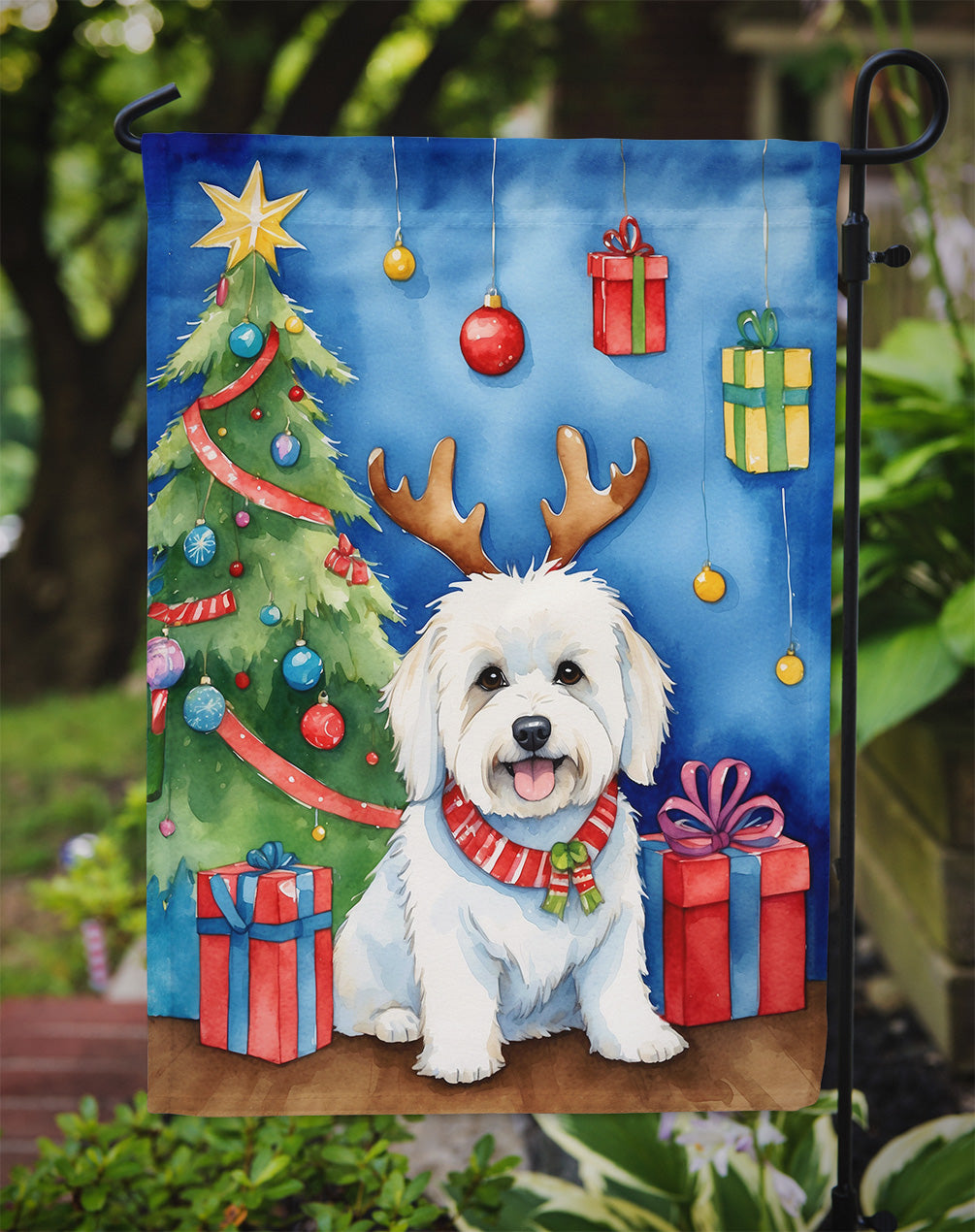 Coton de Tulear Christmas Reindeer Garden Flag