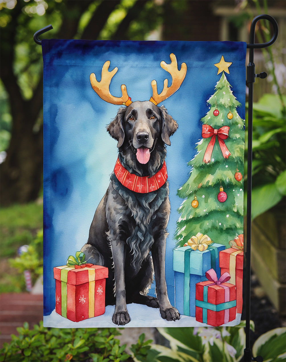 Curly-Coated Retriever Christmas Reindeer Garden Flag