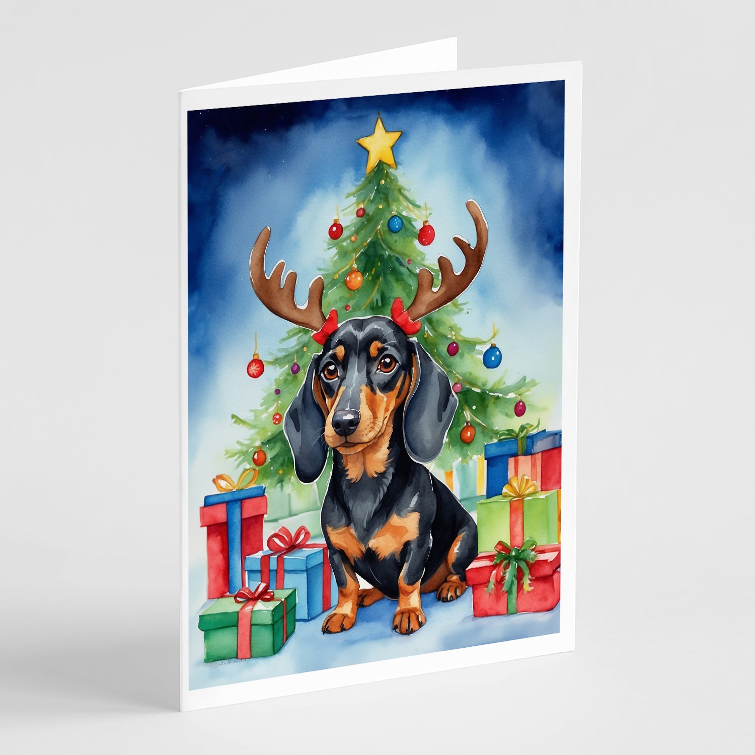 Buy this Black and Tan Dachshund Christmas Reindeer Greeting Cards Pack of 8