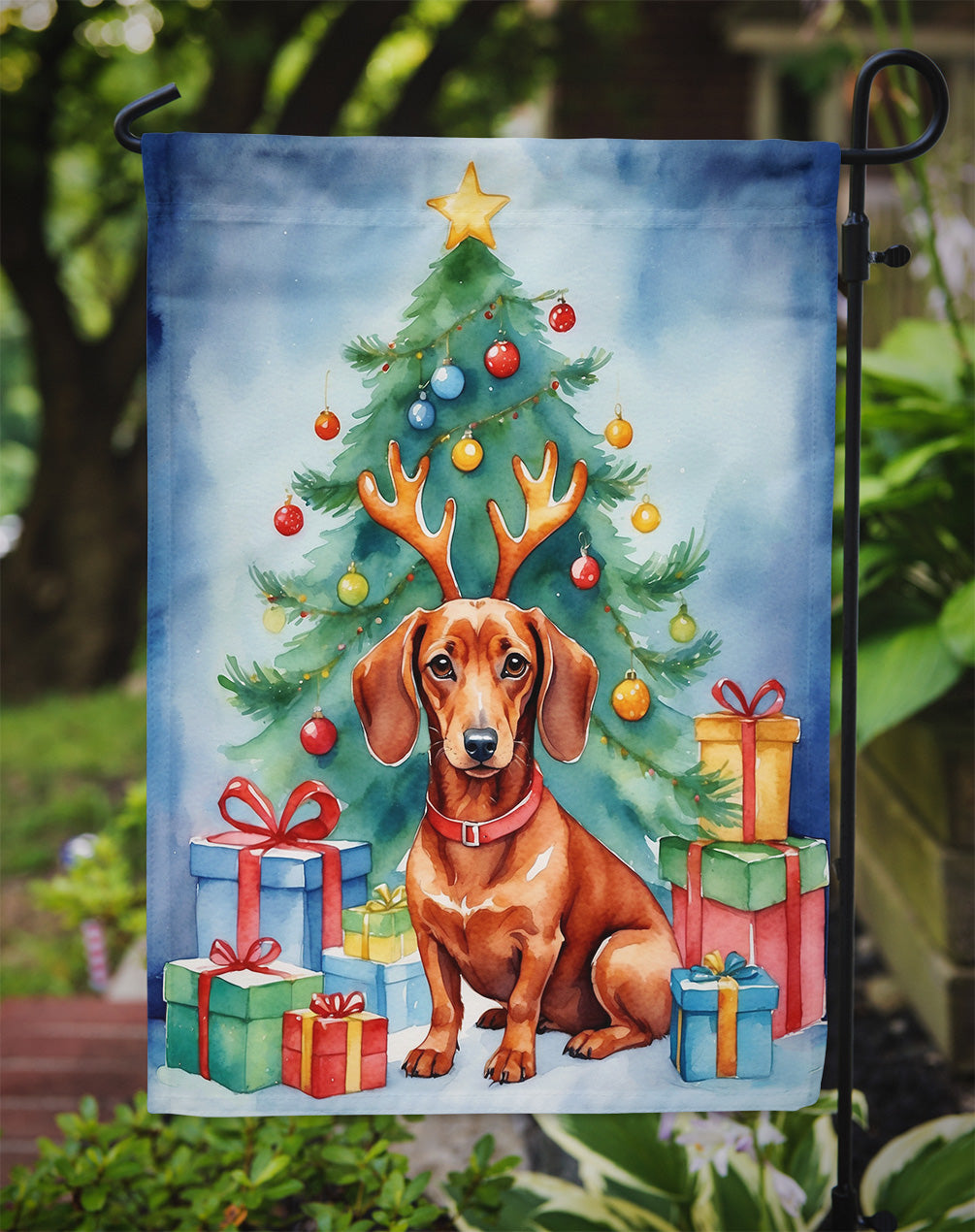 Dachshund Christmas Reindeer Garden Flag