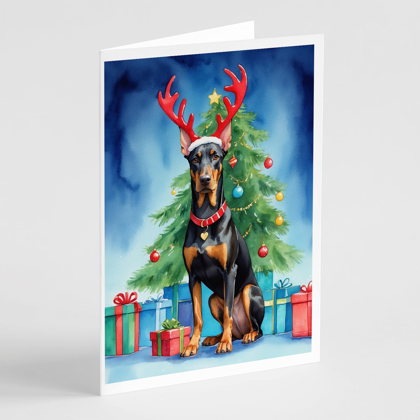 Buy this Doberman Pinscher Christmas Reindeer Greeting Cards Pack of 8