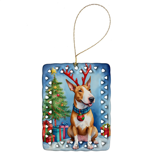 Buy this Bull Terrier Christmas Reindeer Porcelain Ornament