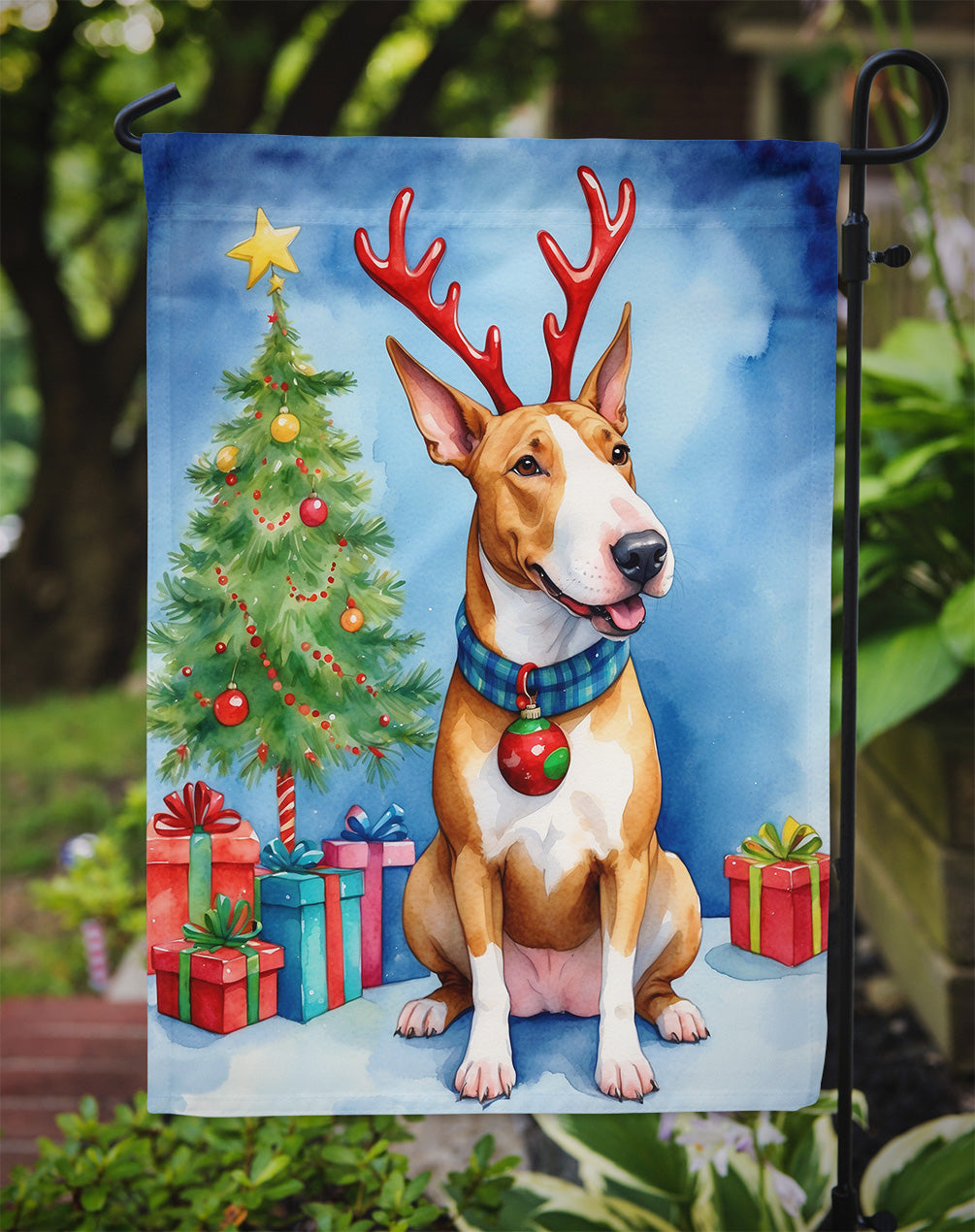 Bull Terrier Christmas Reindeer Garden Flag