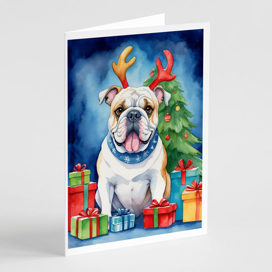 Buy this White English Bulldog Christmas Reindeer Greeting Cards Pack of 8