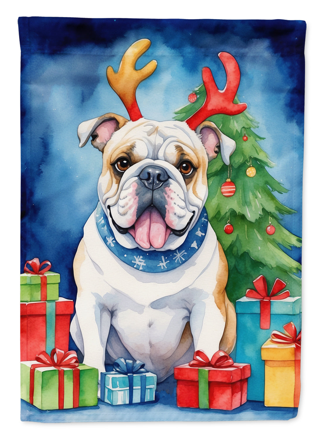 Buy this White English Bulldog Christmas Reindeer Garden Flag