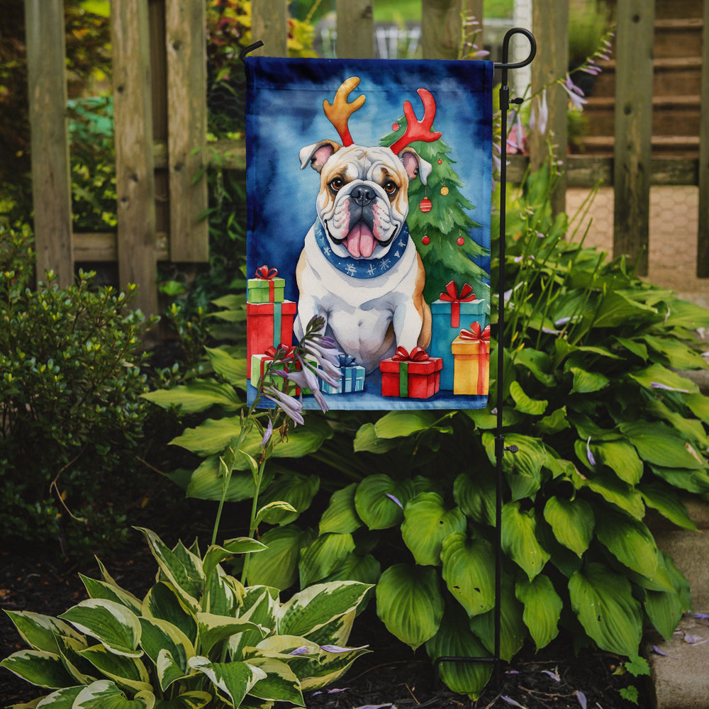 White English Bulldog Christmas Reindeer Garden Flag