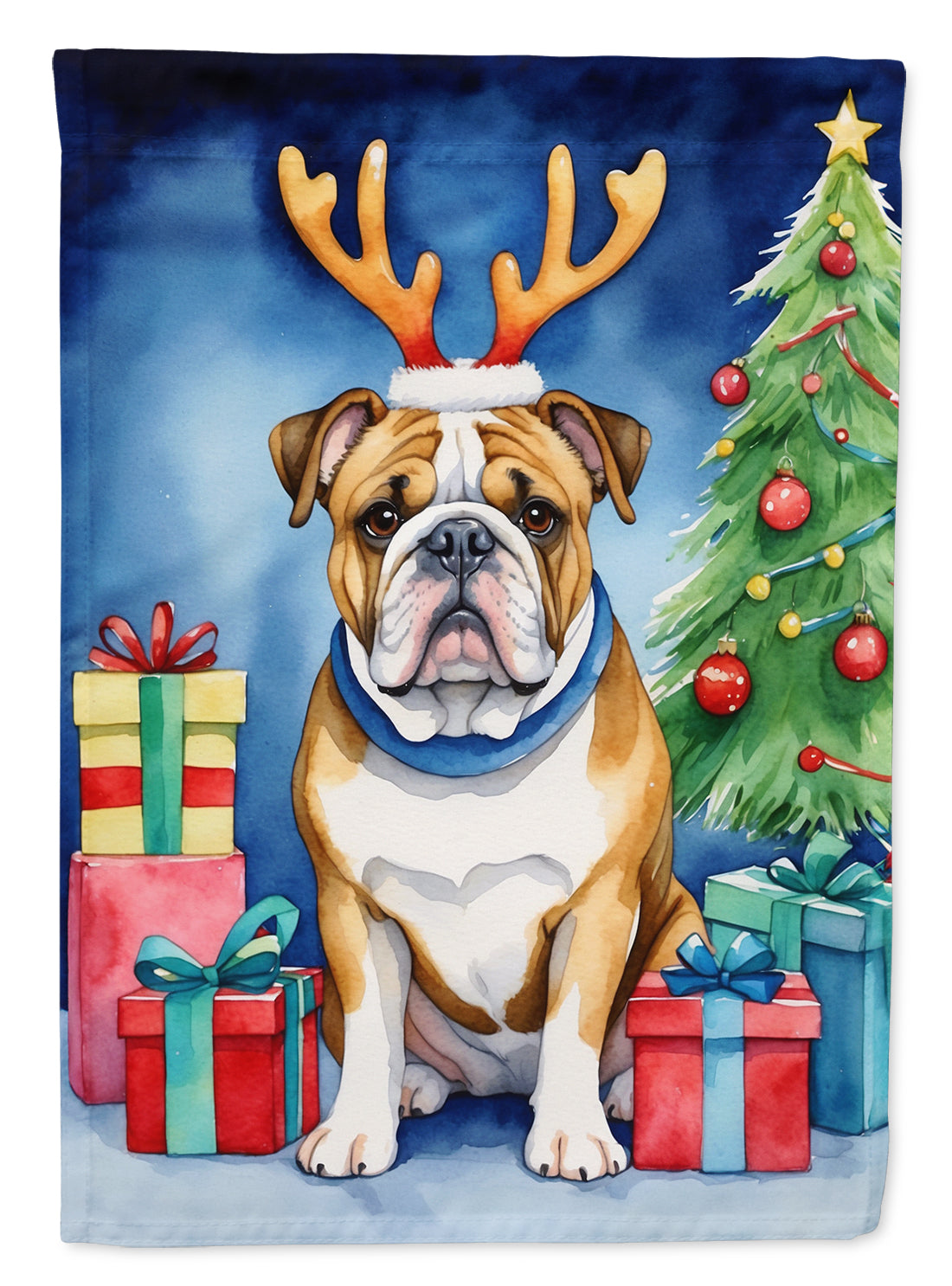Buy this English Bulldog Christmas Reindeer House Flag
