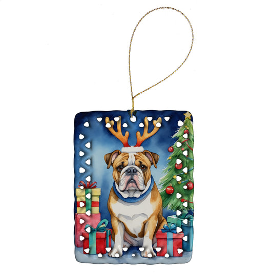 Buy this English Bulldog Christmas Reindeer Porcelain Ornament