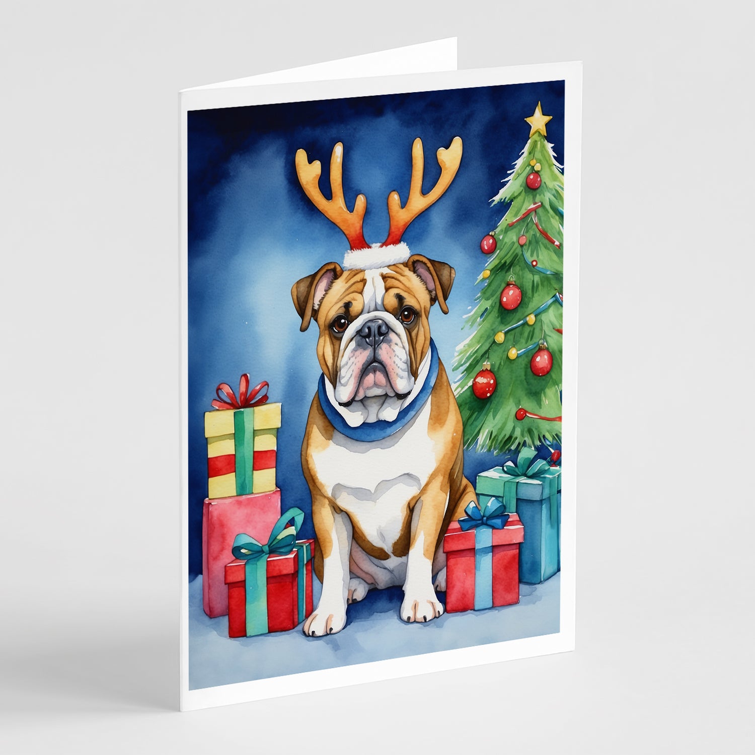 Buy this English Bulldog Christmas Reindeer Greeting Cards Pack of 8