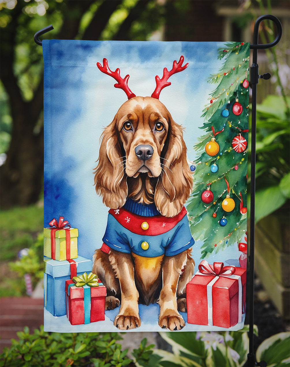 English Cocker Spaniel Christmas Reindeer Garden Flag