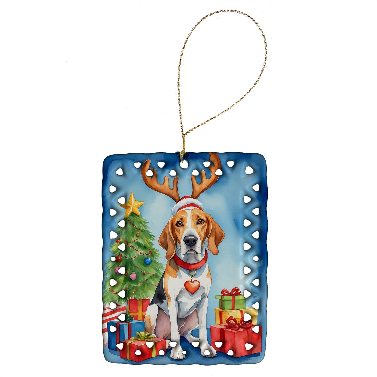 Buy this English Foxhound Christmas Reindeer Porcelain Ornament