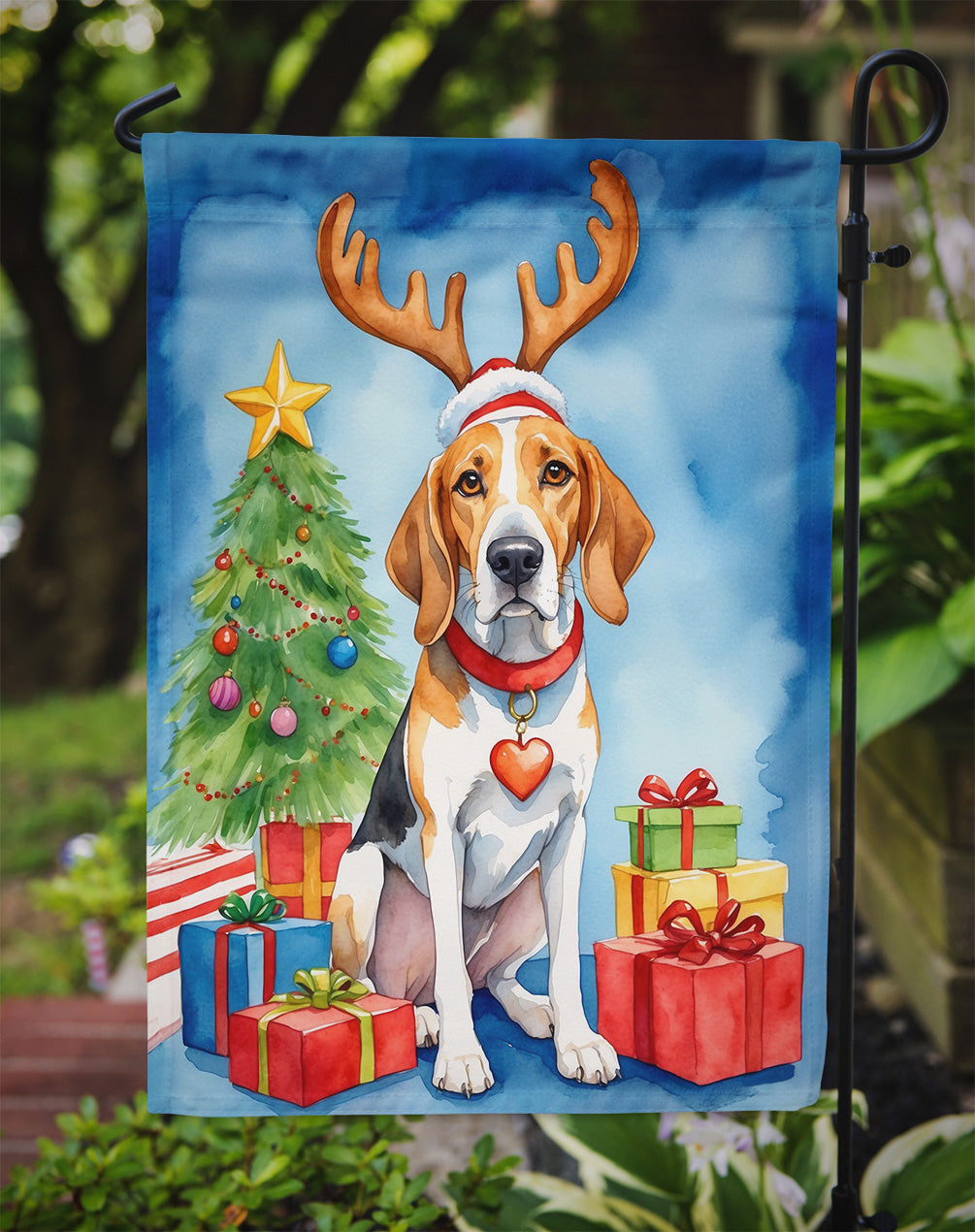 English Foxhound Christmas Reindeer Garden Flag