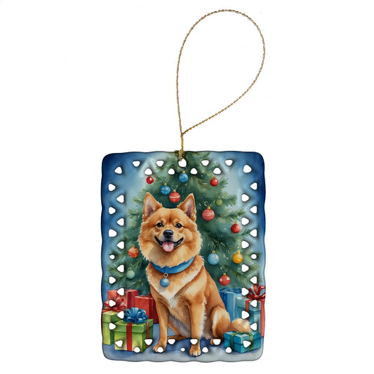 Buy this Finnish Spitz Christmas Reindeer Porcelain Ornament