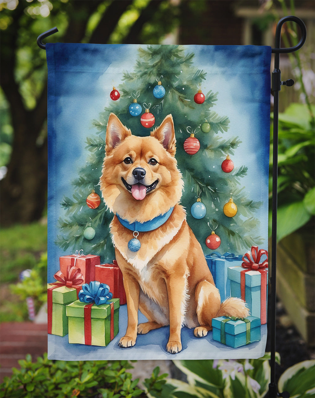 Finnish Spitz Christmas Reindeer Garden Flag