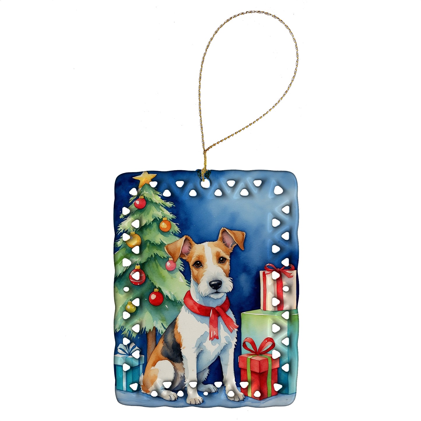 Buy this Fox Terrier Christmas Reindeer Porcelain Ornament