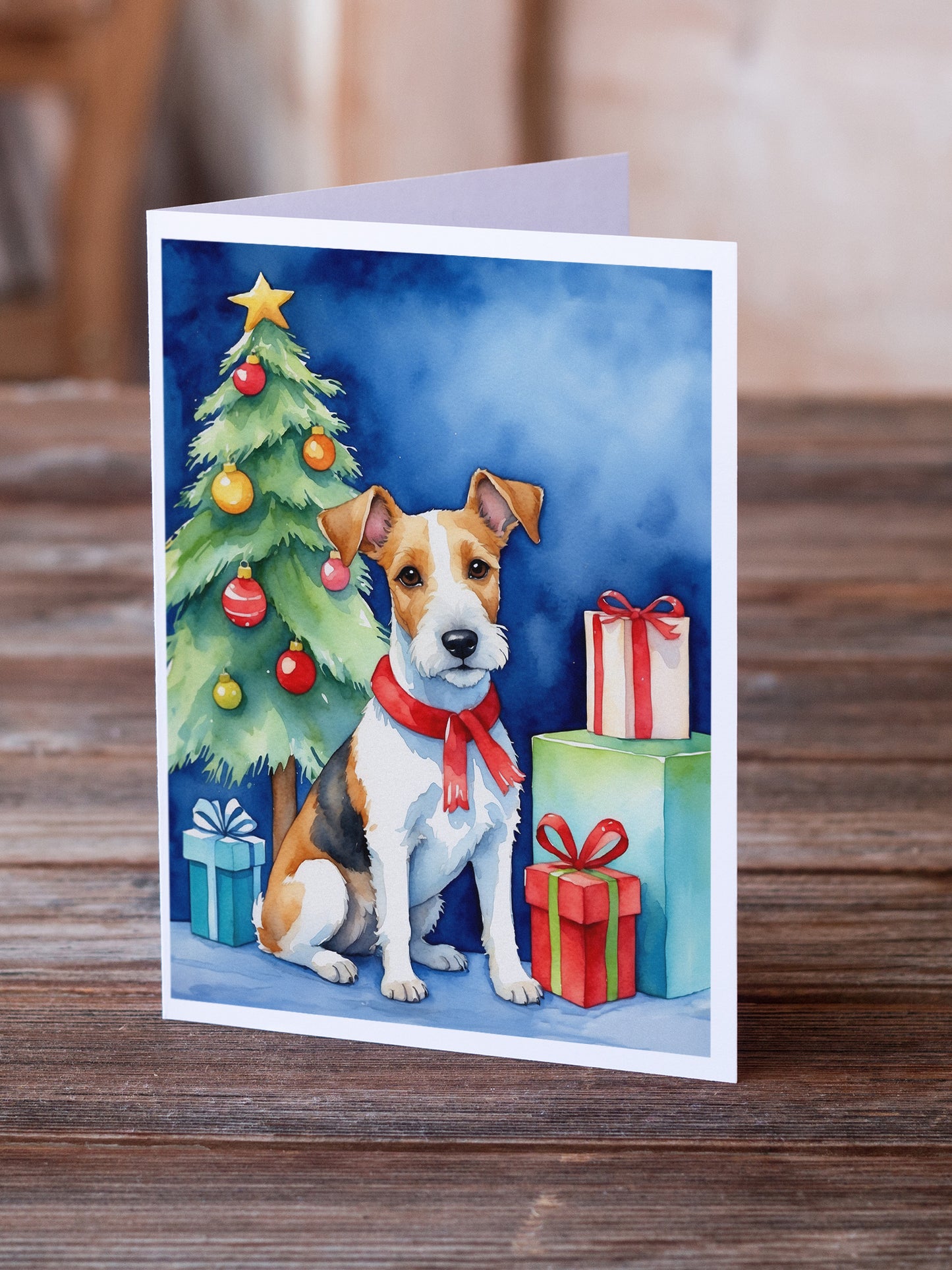 Fox Terrier Christmas Reindeer Greeting Cards Pack of 8