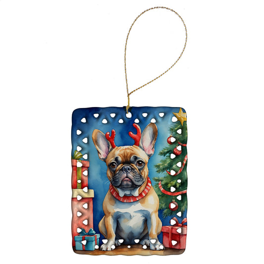 Buy this French Bulldog Christmas Reindeer Porcelain Ornament