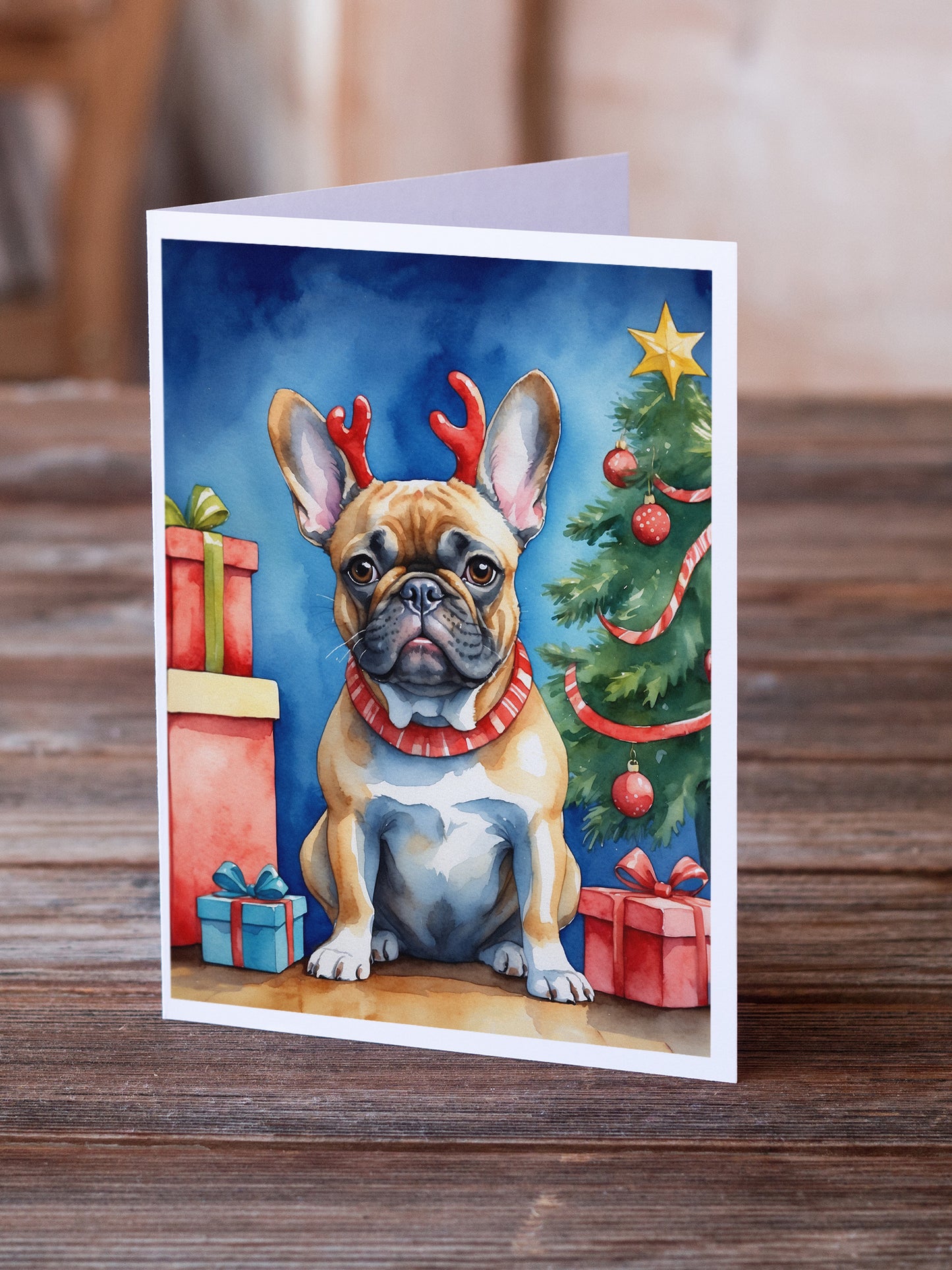 French Bulldog Christmas Reindeer Greeting Cards Pack of 8