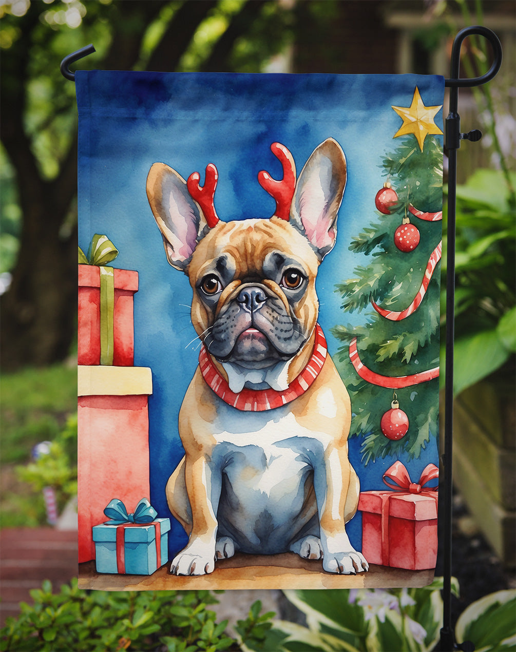 French Bulldog Christmas Reindeer Garden Flag