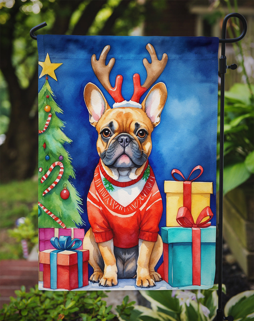 French Bulldog Christmas Reindeer Garden Flag