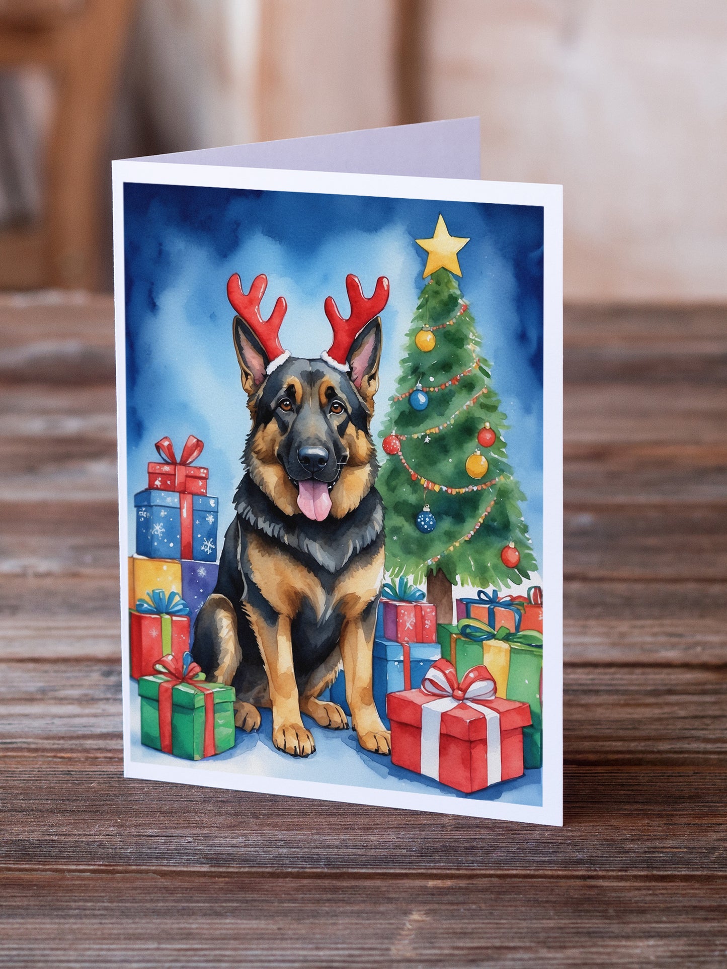 German Shepherd Christmas Reindeer Greeting Cards Pack of 8