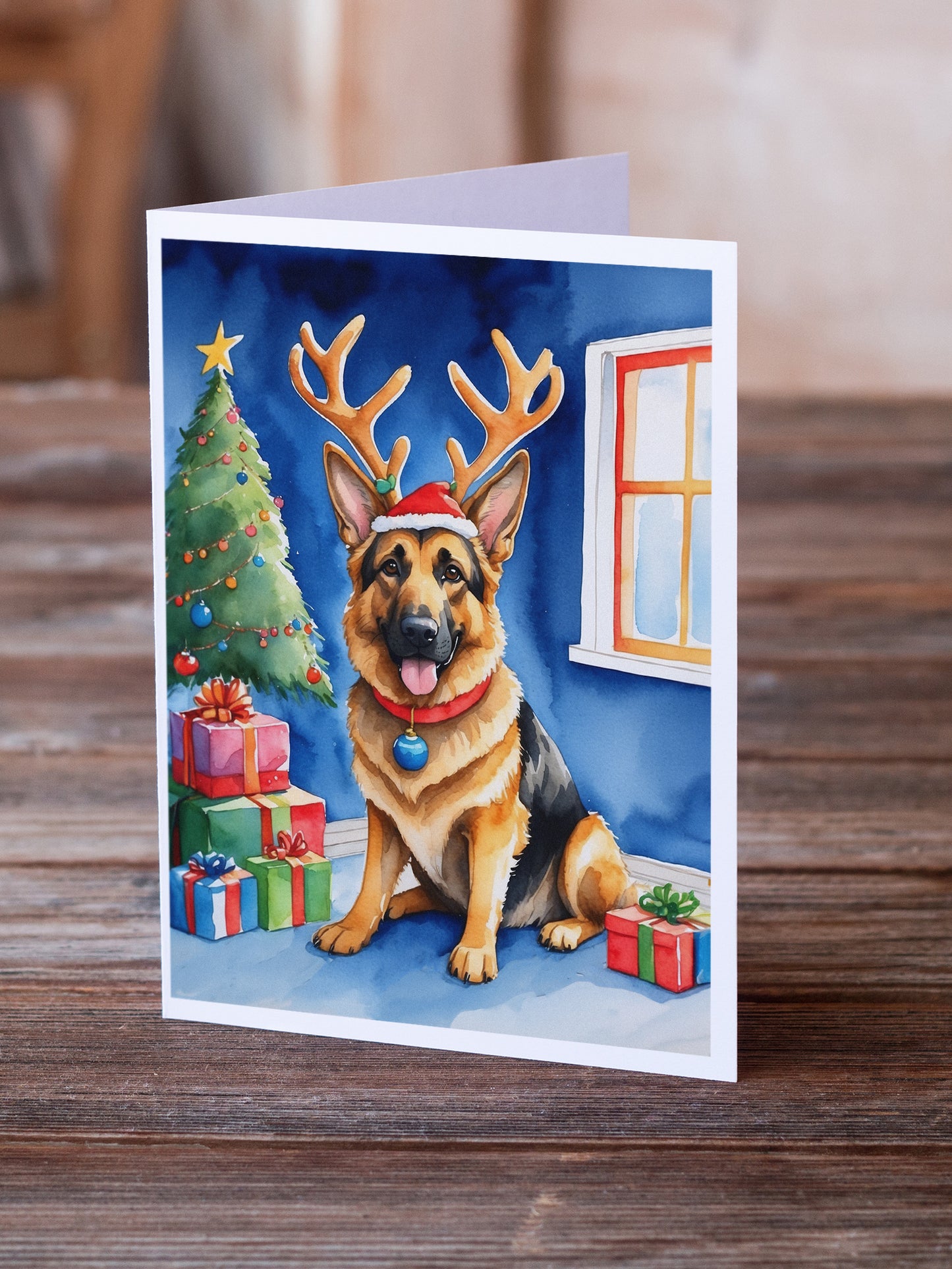 German Shepherd Christmas Reindeer Greeting Cards Pack of 8