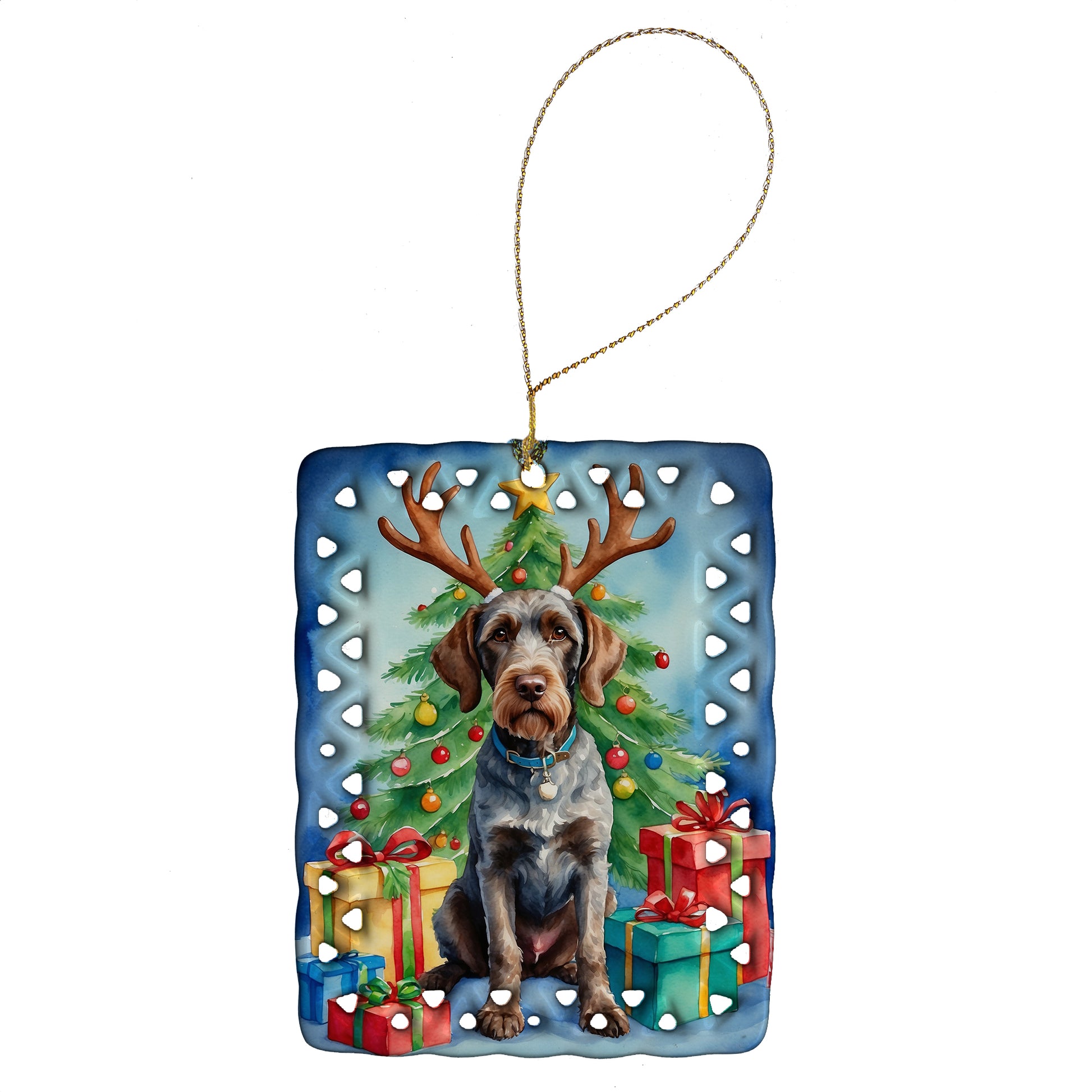 Buy this German Wirehaired Pointer Christmas Reindeer Porcelain Ornament