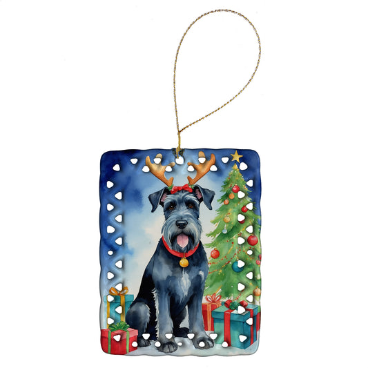 Buy this Giant Schnauzer Pointer Christmas Reindeer Porcelain Ornament