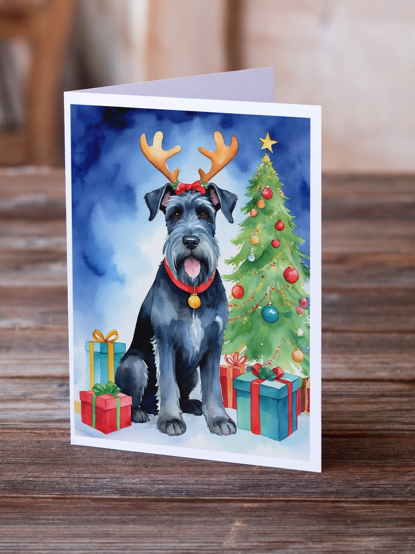 Giant Schnauzer Pointer Christmas Reindeer Greeting Cards Pack of 8