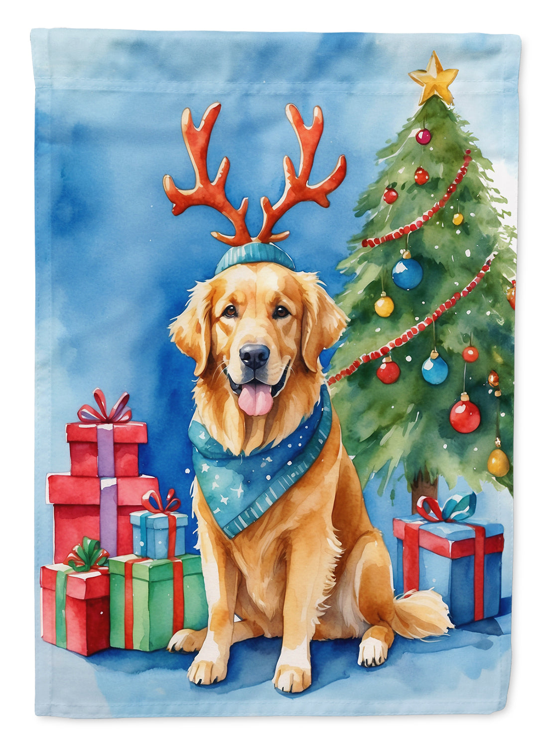 Buy this Golden Retriever Christmas Reindeer House Flag